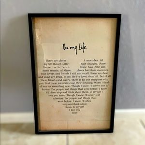 Beatles heart shaped song lyric poster.